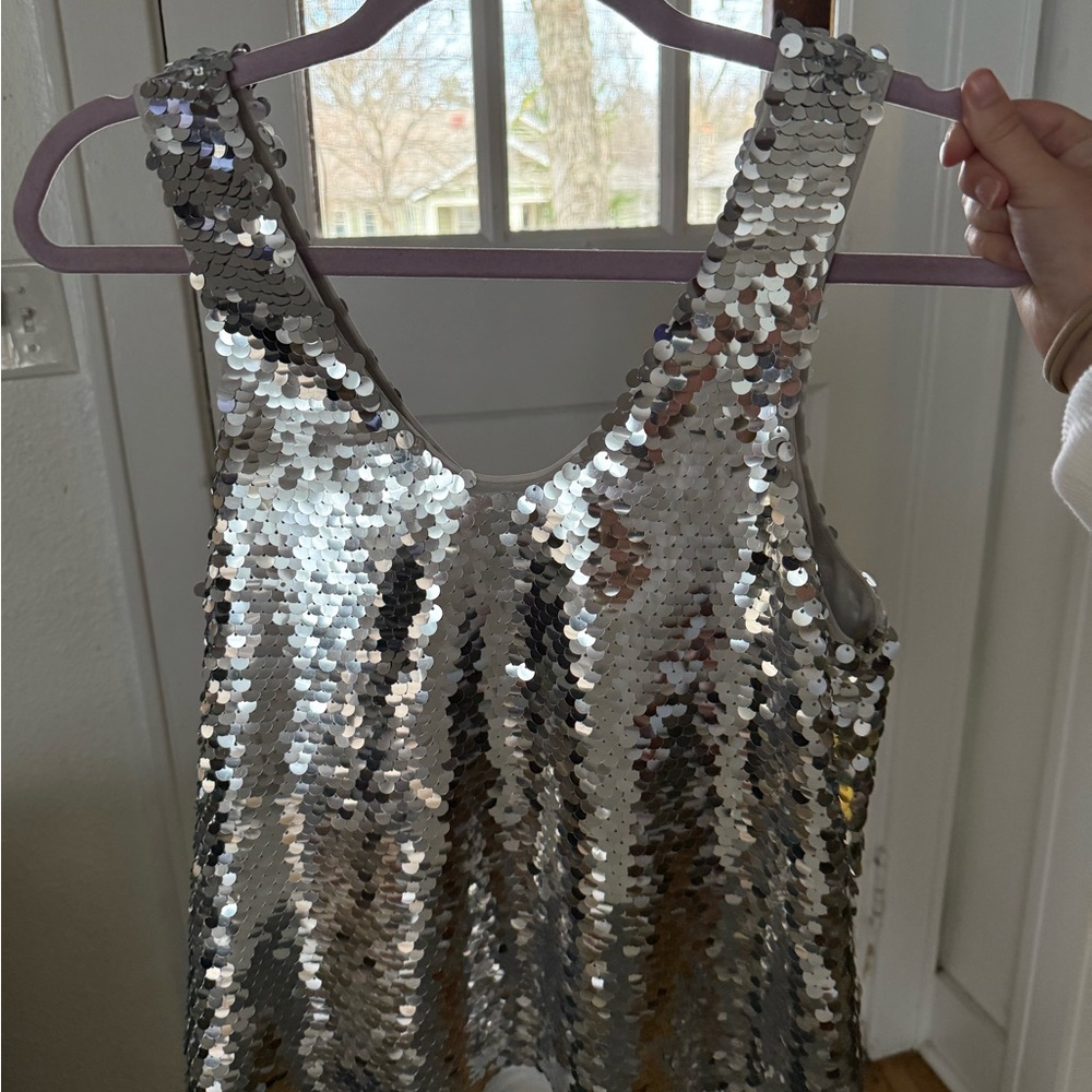 SAMSOE Silver Sequin Tank Top